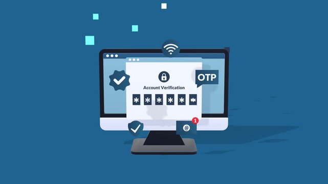 Animated Concept Showing One Time Password Authentication And Two Step Verification For Secure Login And Online Data Protection. Ideal For Cyber Security, Digital Safety, And Identity Verification.