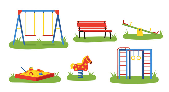 Fun playground set perfect for parks and recreation areas, including swings, seesaw, sandbox, spring rider, bench, and monkey bars for active outdoor play