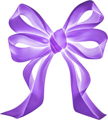 Purple Satin Ribbon Bow, Shiny Decorative Gift Wrap Element Isolated on Transparent Background, Birthday and  Anniversary