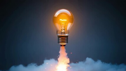 Lightbulb launching like rocket with glowing filament, symbolizing innovation creativity concept, imaginative idea inspiration, bright future vision, startup entrepreneurship breakthrough - Powered by Adobe