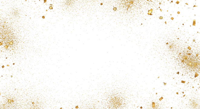 Gold Sparkle Splatter on Black Background, Luxury Glitter Effect Clean PNG