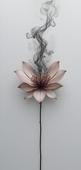 A stylized, ethereal lotus blossom with rising smoke, on a simple background design.
