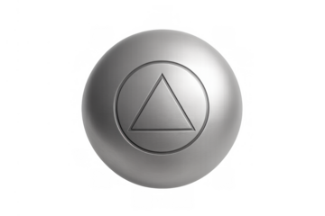 Metal sphere with a triangle in a circle symbol, representing concepts of sobriety, recovery, and support. Transparent background