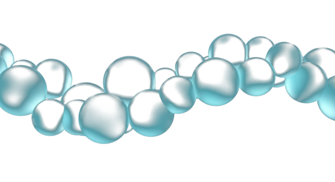 rosted glass spheres in cyan tone, arranged in flowing wave pattern, hovering above black background, clean refraction and soft edges, glassmorphism aesthetic, smooth surface detail, minimal abstract 