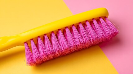 Vibrant cleaning implement displays bright bristles against a contrasting background of two colors