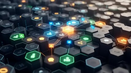 Digital Network Connection with Glowing Hexagons and User Icons Representing Global Communication and Technology. - Powered by Adobe