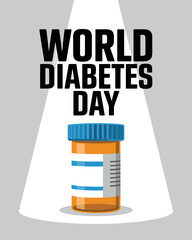 World Diabetes Day Poster with Medication Bottle and Spotlight