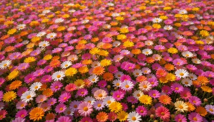 Fototapeta premium vibrant and diverse field of blooming colorful daisies in natural sunlight extending across the