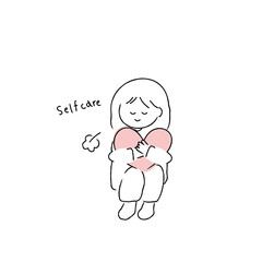 ハートを抱きしめる女性のイラスト