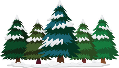 Winter Forest Illustration with Snowy Pine Trees and Evergreen Fir Trees, a Perfect Scene for Christmas and Holiday Designs