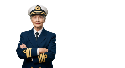 Confident senior captain in uniform isolated on transparent background