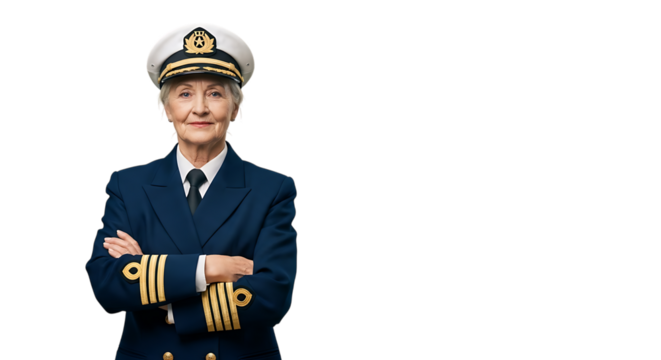 Confident senior captain in uniform isolated on transparent background