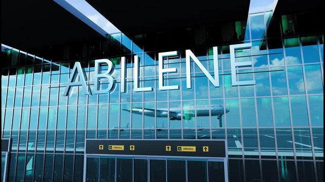 Airlane landing at Abilene. Arrival in the city with reflection of airport and aircraft