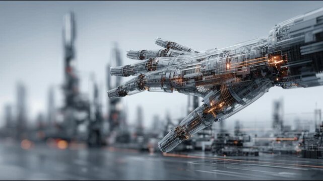 Stunning futuristic cityscape showcasing advanced technology and progress in urban development and architecture. Futuristic Smart City and Robotic Control &ndash; Animated Video Version