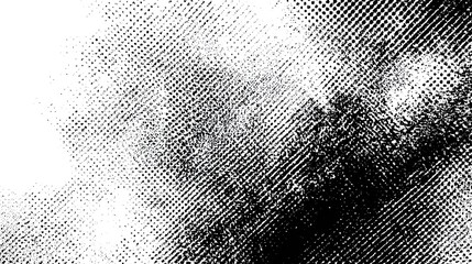 Abstract monochrome background features distressed texture with halftone dot patterns