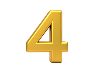 Obraz premium Matte Gold Number 4 in Bold 3D Style with Shadow Depth, isolated on transparent background