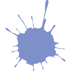 A single blue purple ink splash with irregular edges and thin splatters on a white background with a transparent layer creating a dynamic artistic abstract shape perfect for graphic design elements