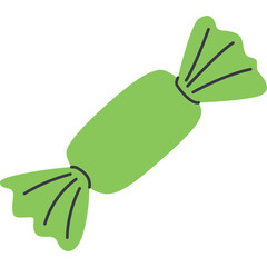 A single bright green candy wrapped in twisted paper ends with dark blue details on a transparent background this simple illustration represents a sweet treat