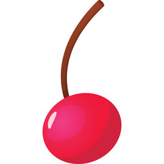 A Single Bright Red Cherry with a Brown Stem on a Transparent Background Ideal for Graphic Design and Food Concepts