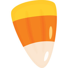 A single candy corn isolated on a transparent background with yellow orange and white stripes a popular Halloween treat during the autumn season