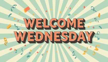 Retro style festive greeting for welcoming Wednesday with colorful confetti and lively design