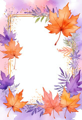 Vibrant orange and purple maple leaves surround a blank area, perfect for adding Halloween messages. Watercolor style enhances the autumn feel Generative AI