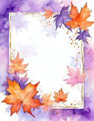 Colorful maple leaves in orange and purple surround a blank space, making it ideal for Halloween decorations or autumn-themed invitations Generative AI