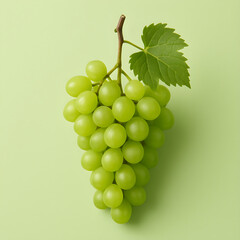 Green Grape Cluster with Leaf on Pastel Background