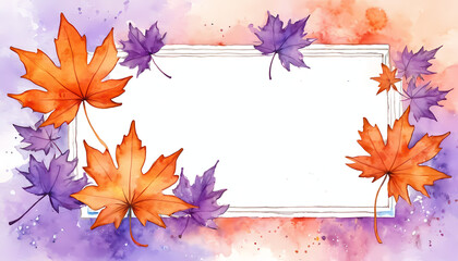 Enjoy the beauty of autumn with colorful orange and purple maple leaves set against a soft watercolor background Generative AI