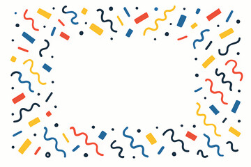 Colorful confetti border with abstract shapes on white background