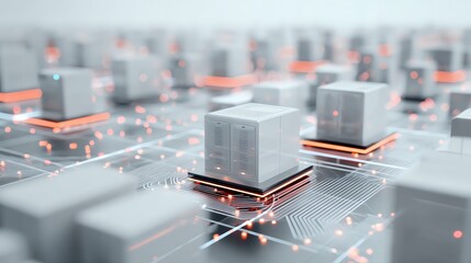 AI-powered data center infrastructure visualization with glowing circuit elements on white background