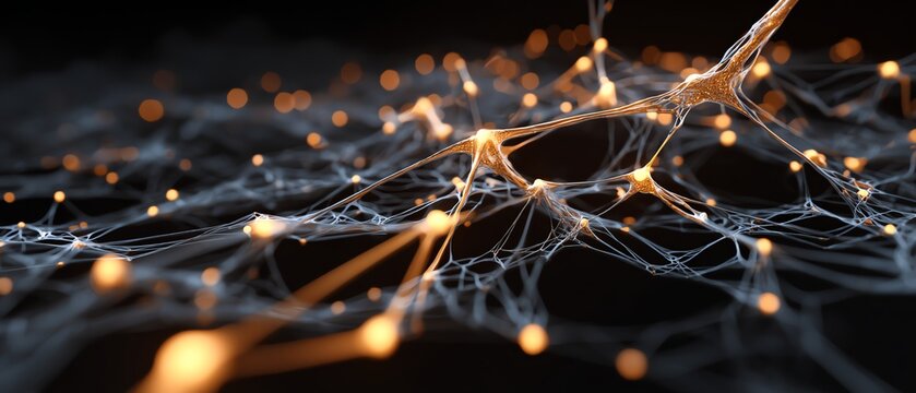 Artificial intelligence neural network visualization with glowing connections on white background
