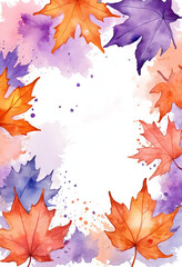Bright orange and purple maple leaves surround a blank space, showcasing the beauty of autumn. This watercolor design captures the spirit of Halloween Generative AI