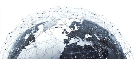 Data network connections forming abstract digital globe on white background