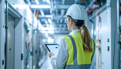 Elevator Safety Inspector Documenting Load Test Results on Tablet
