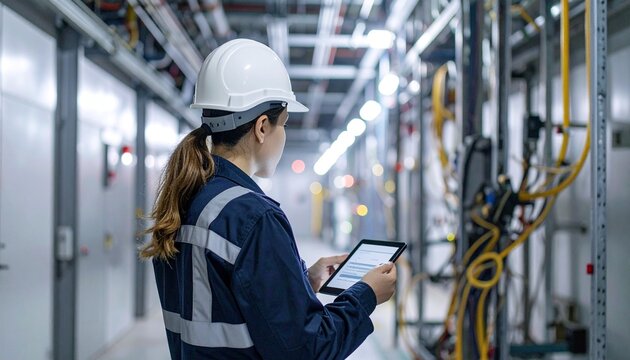 Elevator Safety Inspector Documenting Load Test Results on Tablet