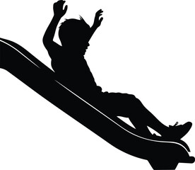 Silhouette of a child joyfully sliding down a playground slide in motion joyful childhood fun outdoor activity vector
