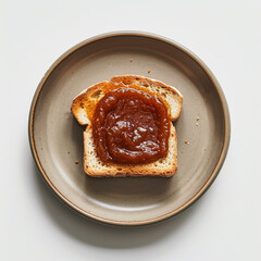 Toast with apple butter on a plate isolated on white background, showcasing a delicious and simple breakfast or snack option with a rustic charm