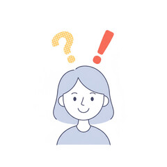 疑問と解決を表すキャラクターイラスト &ndash; はてなマークとビックリマークの人物セット