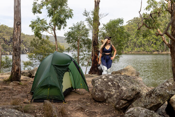 Overnight multi day hike camp by river