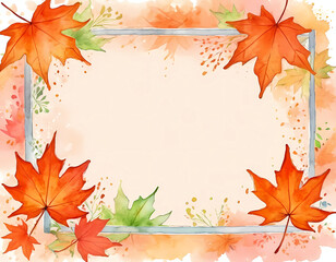 Autumn brings vibrant orange and green maple leaves against a soft watercolor backdrop. Ideal for crafting Halloween cards or seasonal invitations Generative AI