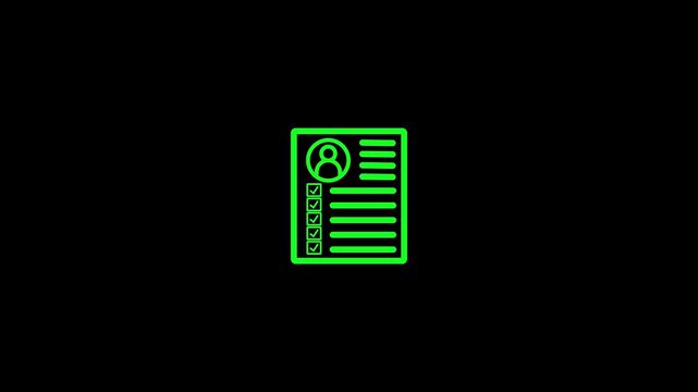 Green Resume Icon on Black Background profile document