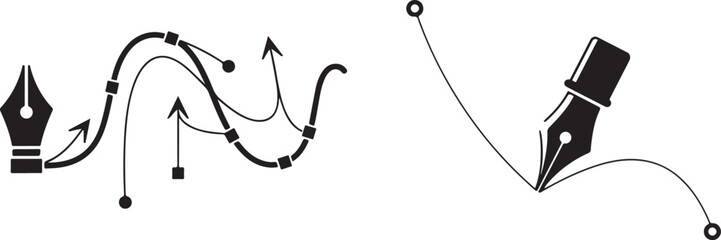 Digital Drawing Illustration with Stylized Pen and Curved Paths