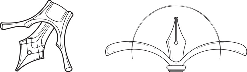 Stylized Fountain Pen Nibs in Abstract and Emblematic Line Art