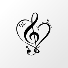 Treble clef music symbol merged with heart shape vector illustration.