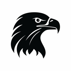 Obraz premium Single black vector silhouette of an eagle head in profile, sharp beak and feather details, clean white background, editable for logo or icon design