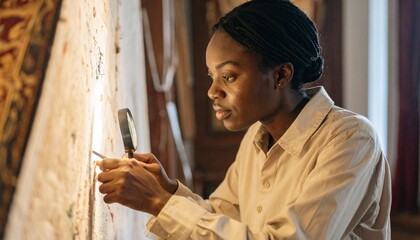 Textile Conservator Reinforcing 19th-Century Tapestry in Museum Studio