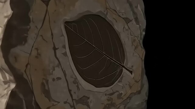 Leaf Fossil Embedded in Stone - A Glimpse into Ancient Plant Life.