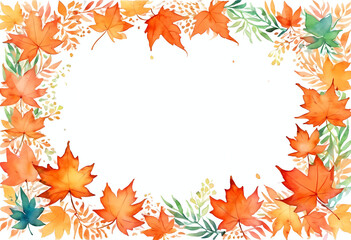 Colorful watercolor painting of autumn leaves in orange and green hues, creating a decorative border perfect for Halloween festivities and seasonal designs Generative AI