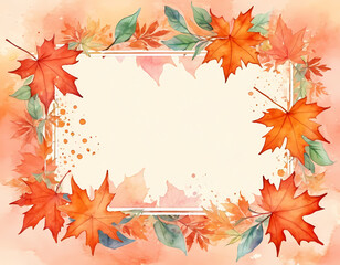 Vibrant watercolor artwork features colorful autumn maple leaves in shades of orange and green, creating a festive background perfect for Halloween celebrations Generative AI